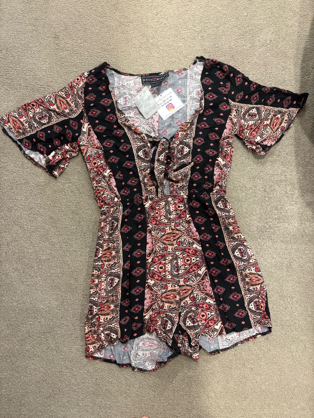Polly & Esther Gray and Pink Paisley Romper